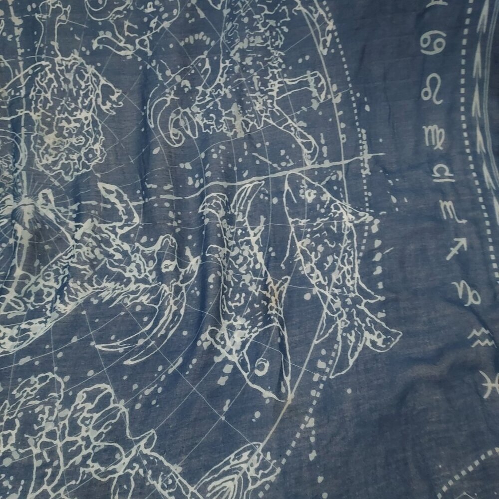 Scarf Large 50x56 Cobalt Blue Astrological Cotton Beach Wrap Zodiac Signs - Picture 10 of 15